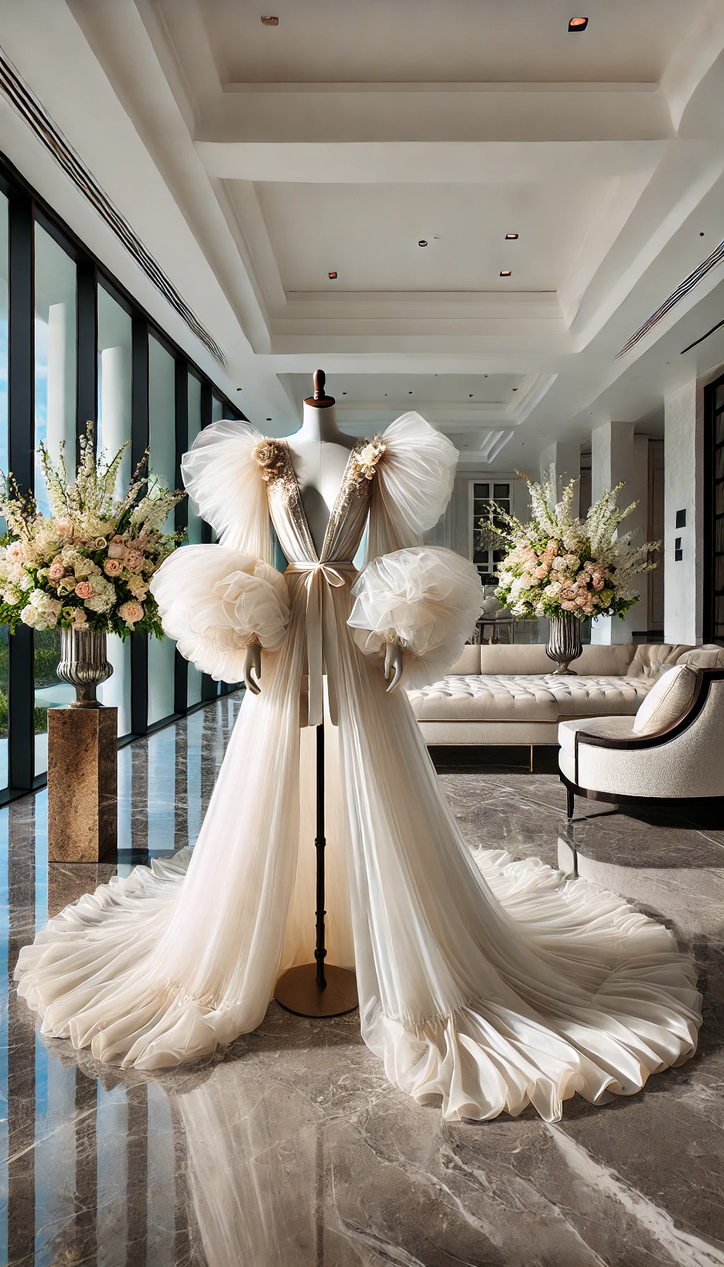 BOHEMIA  LUXURY SILK ROBE WITH TULLE COVER LAYER