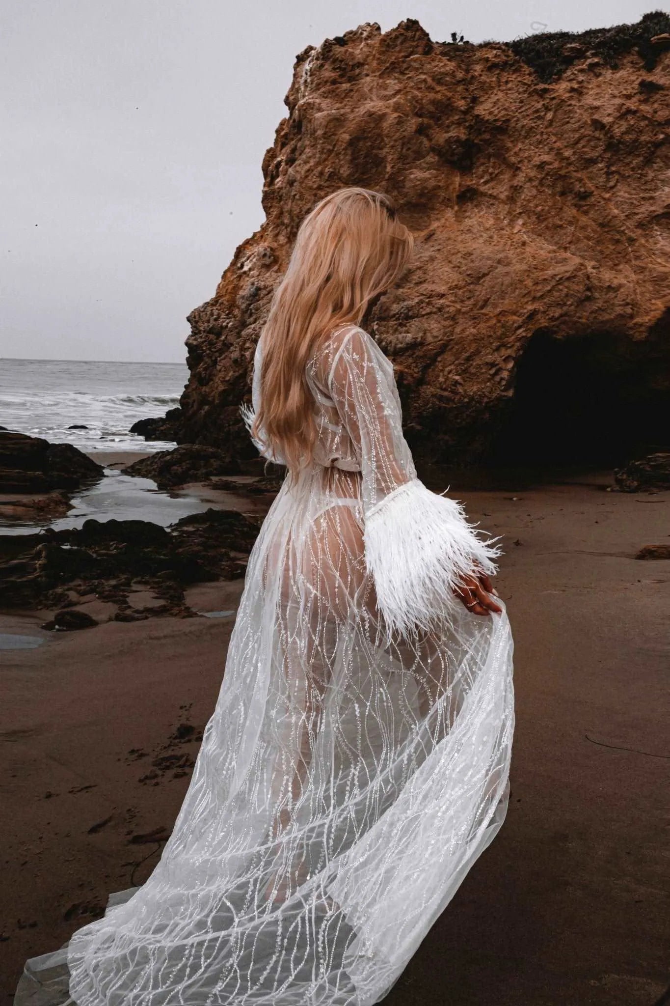 Jade Shiny With Feathers Bridal Robe