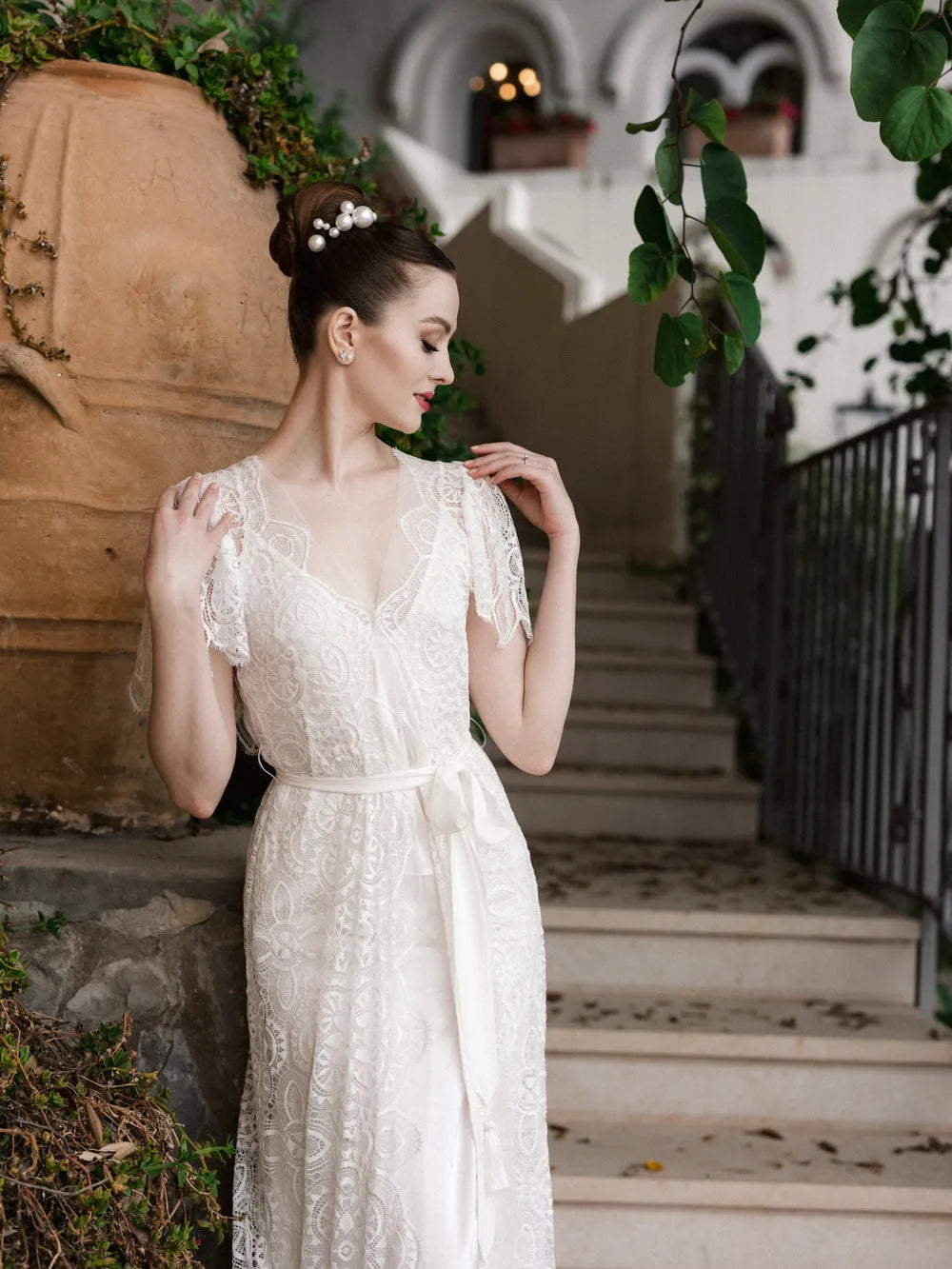 FIORENTINA lace bridal robe with train - Inna Elsie