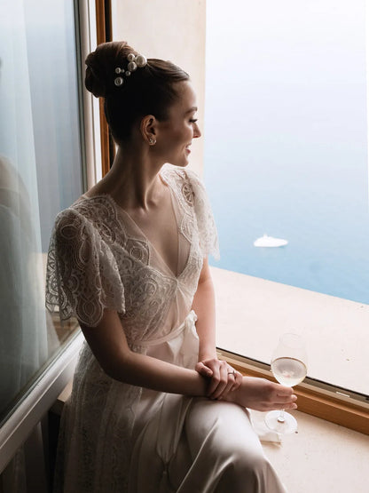 FIORENTINA lace bridal robe with train - Inna Elsie