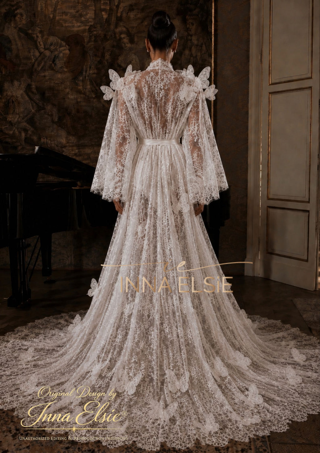 POLINA lace bridal robe with train