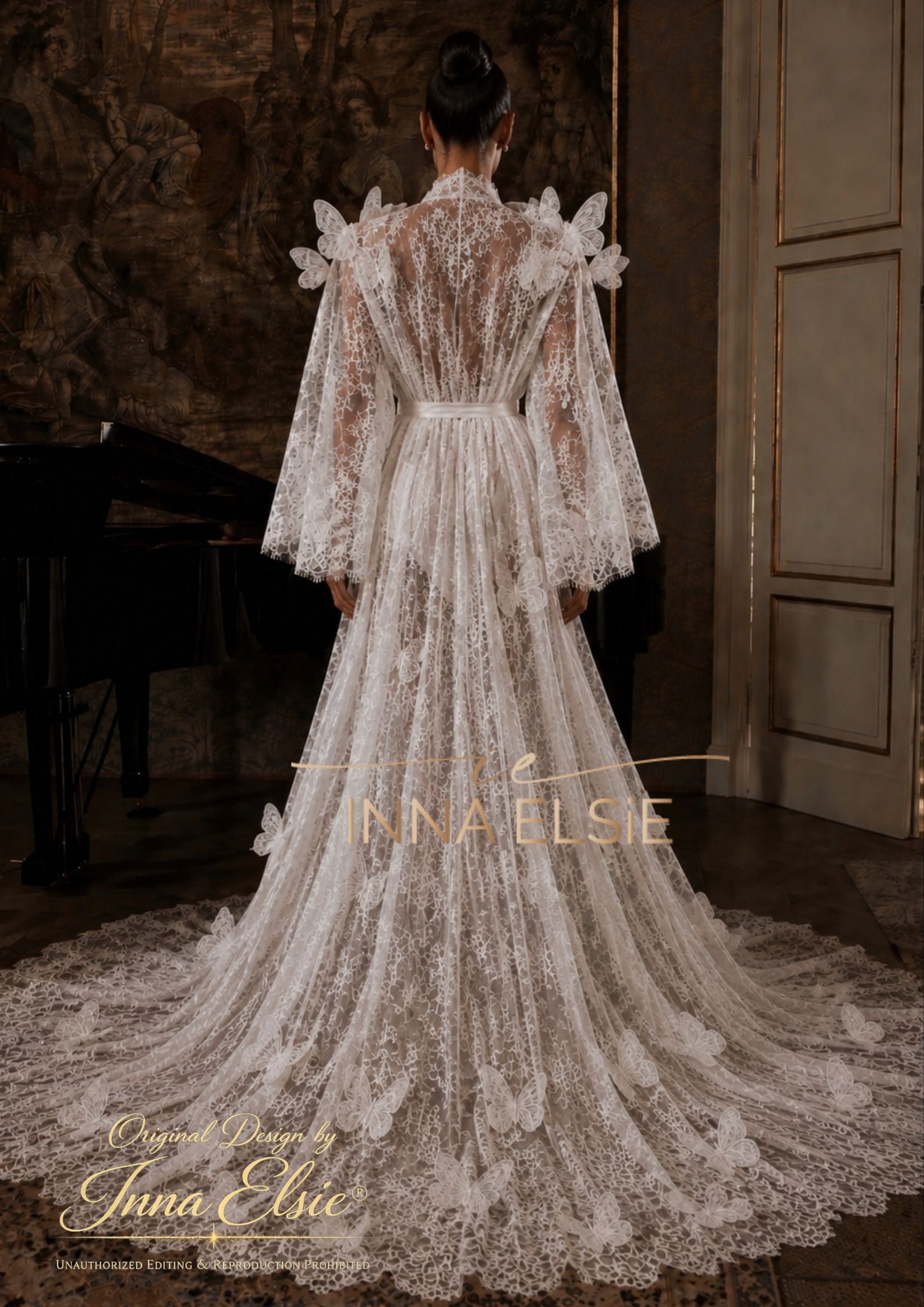 POLINA lace bridal robe with train