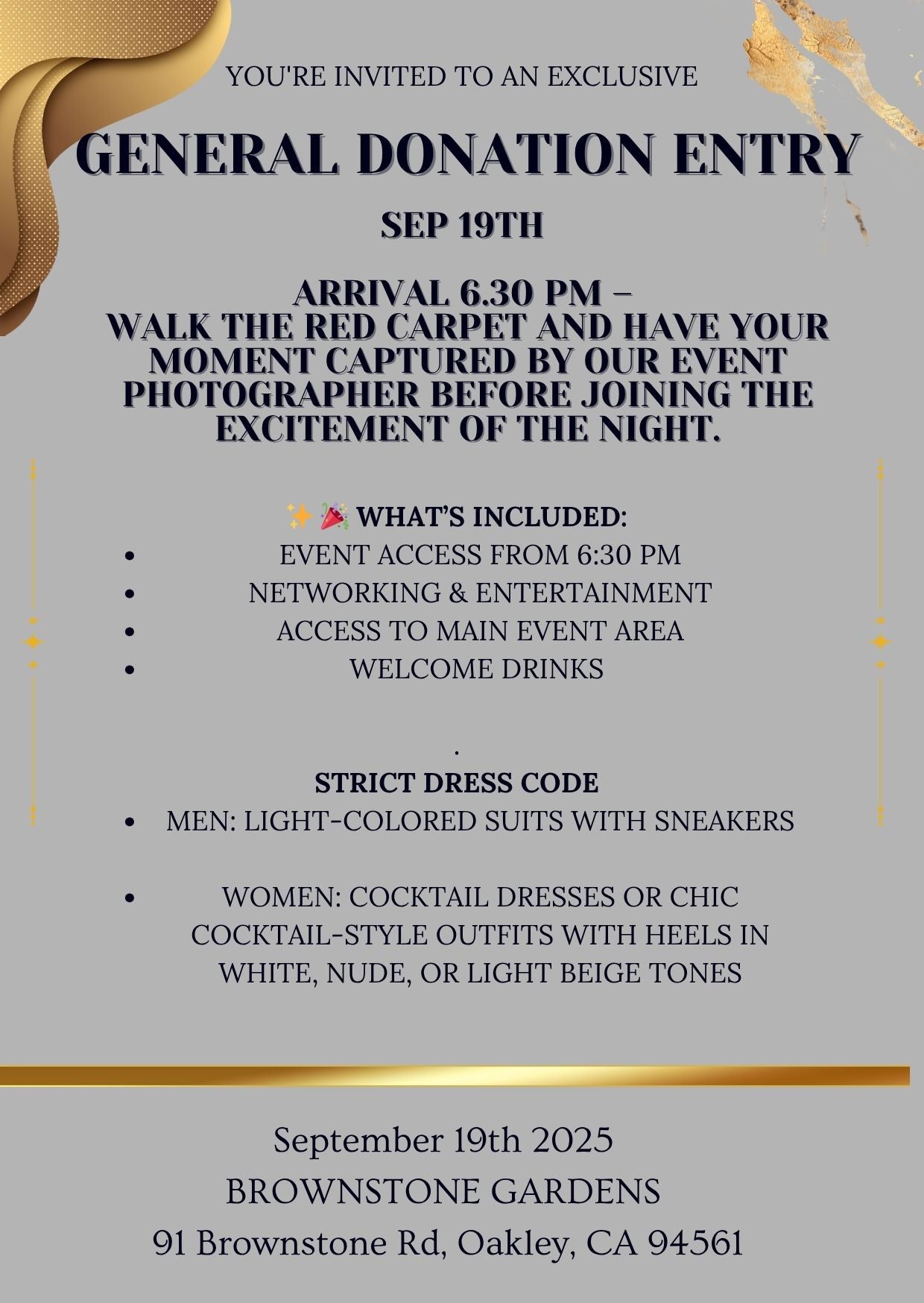 GENERAL ENTRANCE (Donation): ATTEND SUITS AND SNEAKERS – PROCEEDS SUPPORT CHARITY
