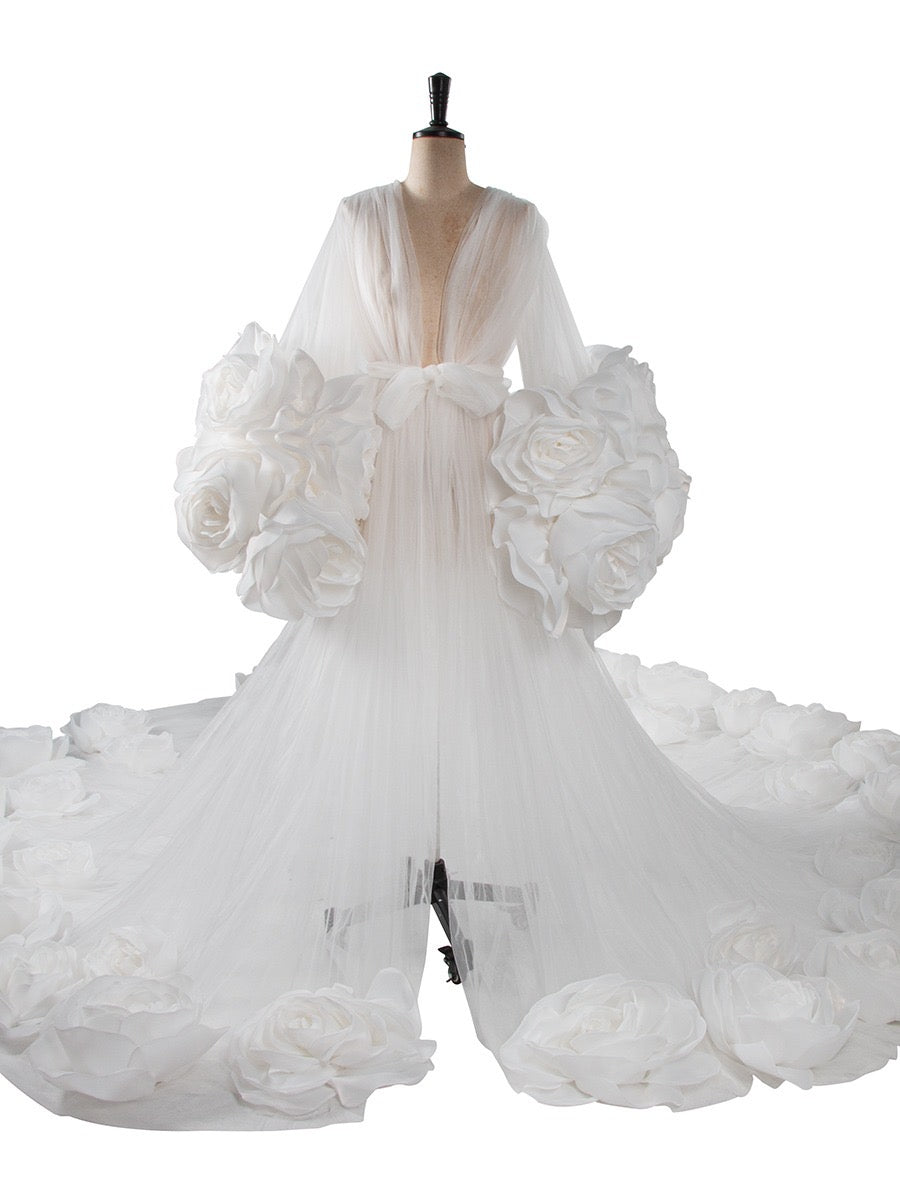 FLORIDA Luxury Floral Bridal Robe WHITE