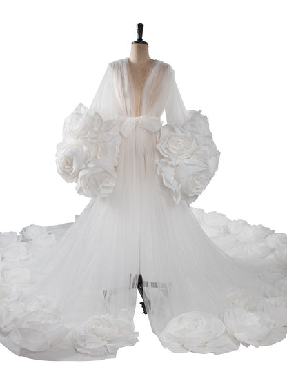 FLORIDA Luxury Floral Bridal Robe WHITE