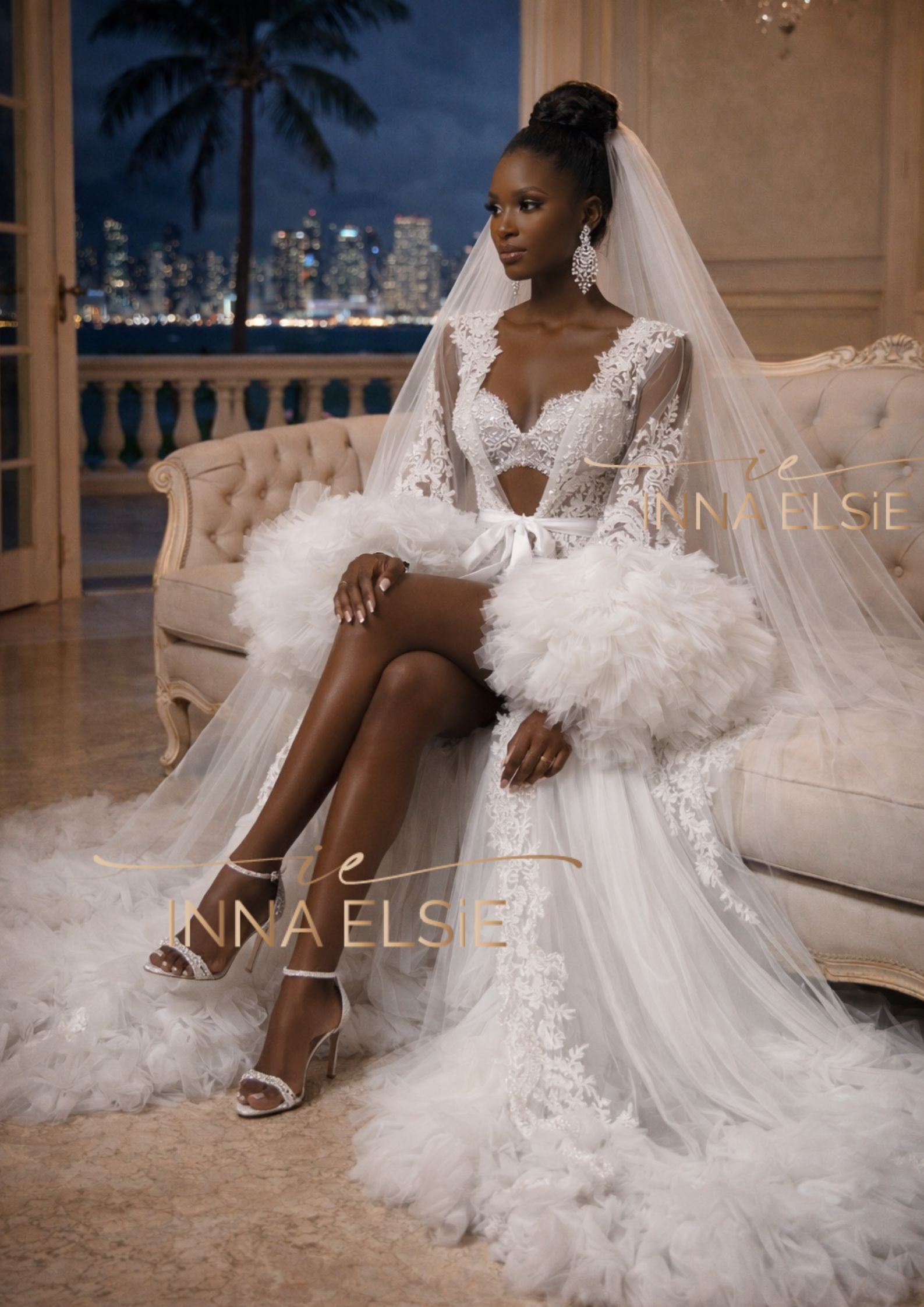 GABELINA Luxury Lace Tulle Bridal Robe