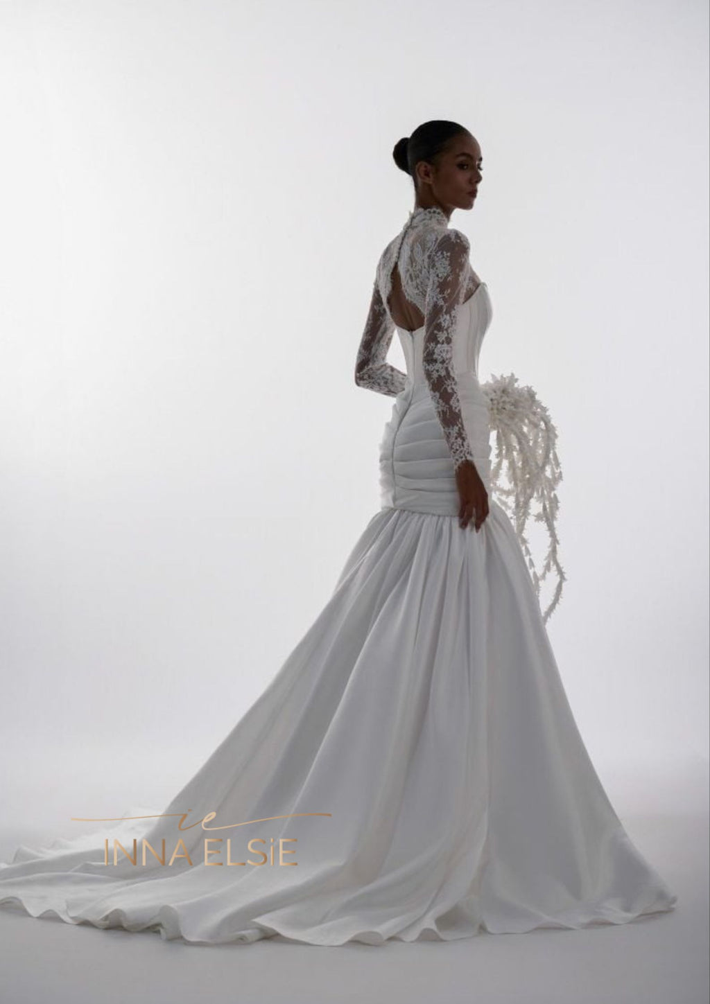 GRACE Lace High-Neck Corset Mermaid Gown With Draped Skirt