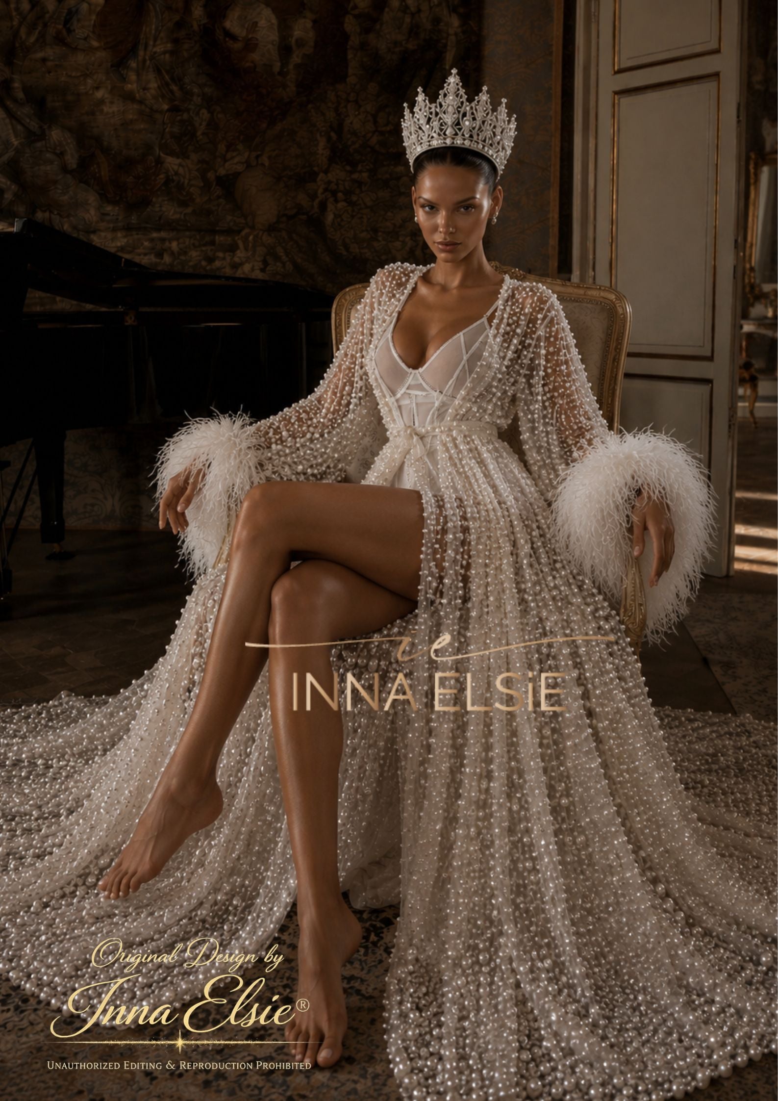 BOLIVIA  Couture Bridal Robe with Pearls