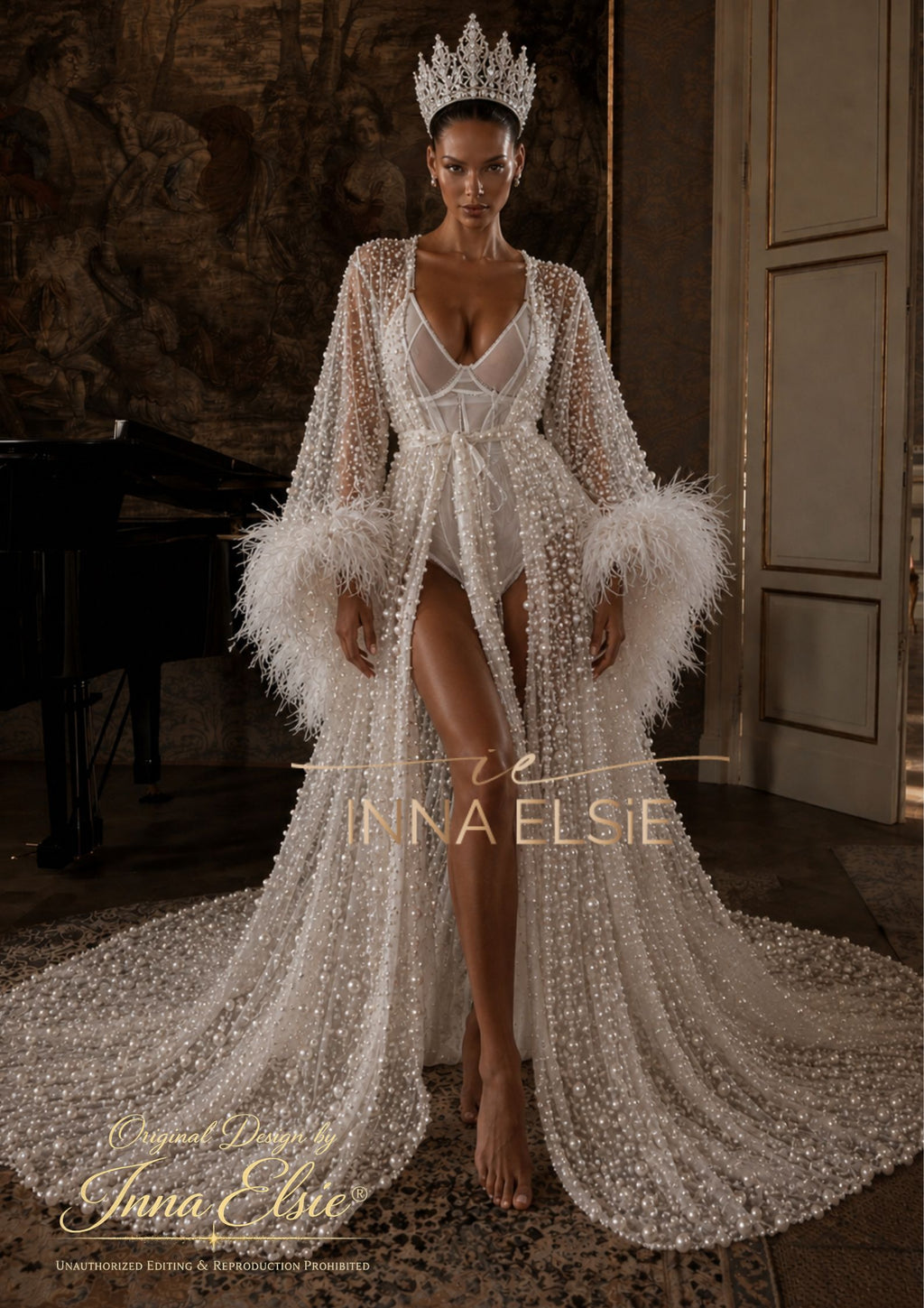 BOLIVIA  Couture Bridal Robe with Pearls