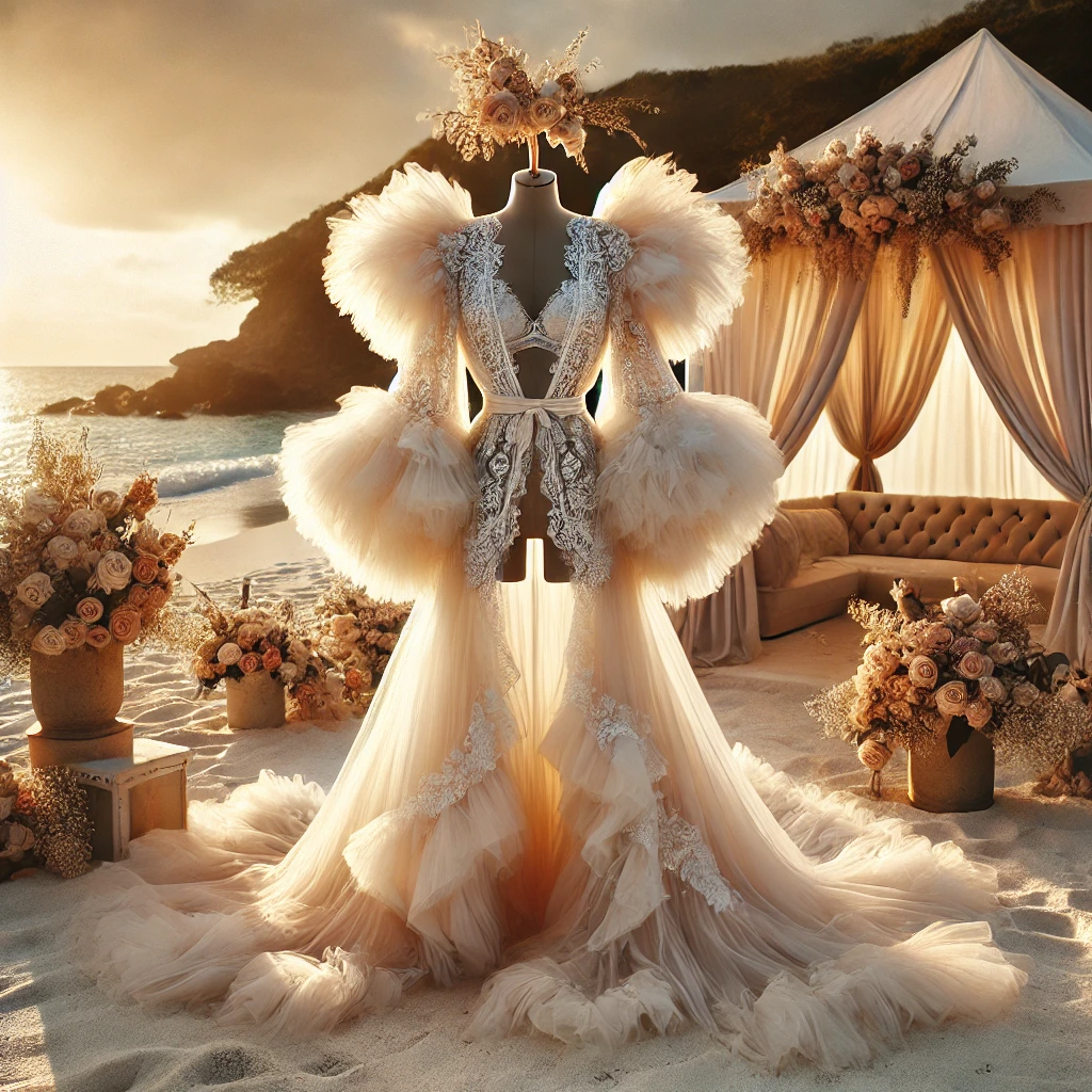 GABELINA Luxury Lace Tulle Bridal Robe