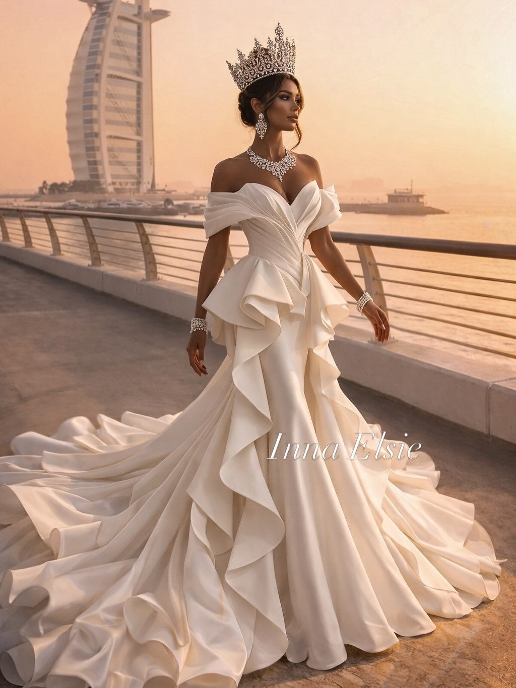 SABA Off-Shoulder Corset Gown With Sculptural Ruffle Cascade