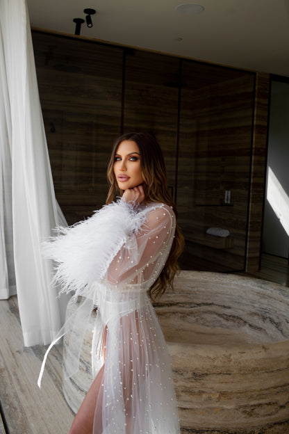 Luxury Savannah Lace Robe with Feathers or without Feathers