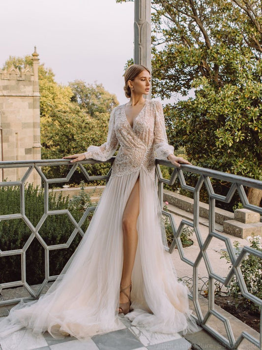 JANETTA Luxury Beaded Lace/Tulle Bridal Robe