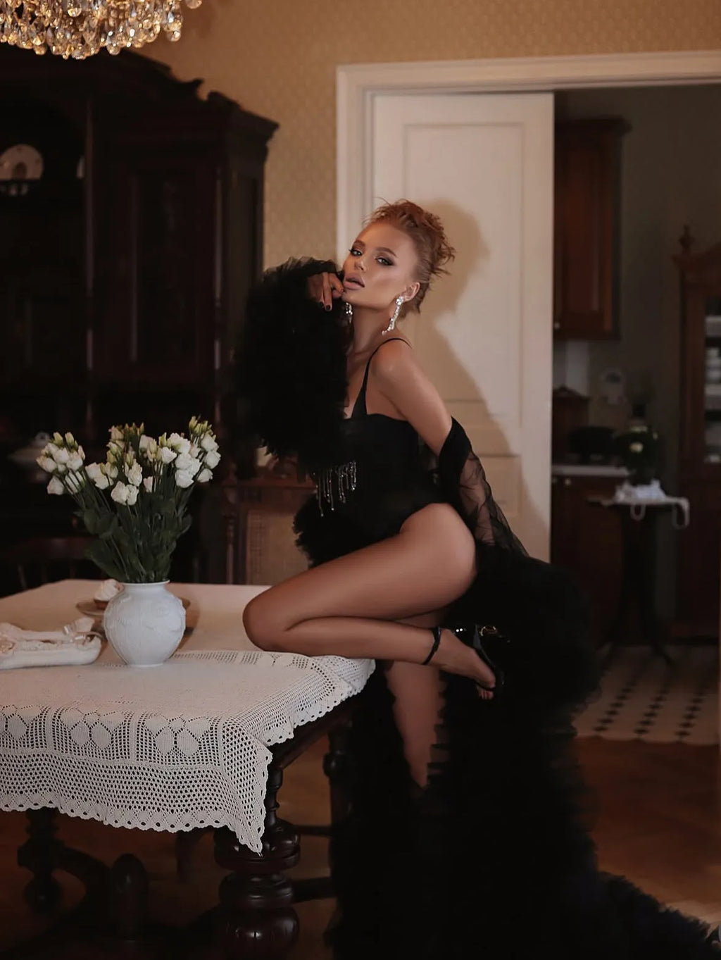 KELSEY Luxury Black Bridal Robe