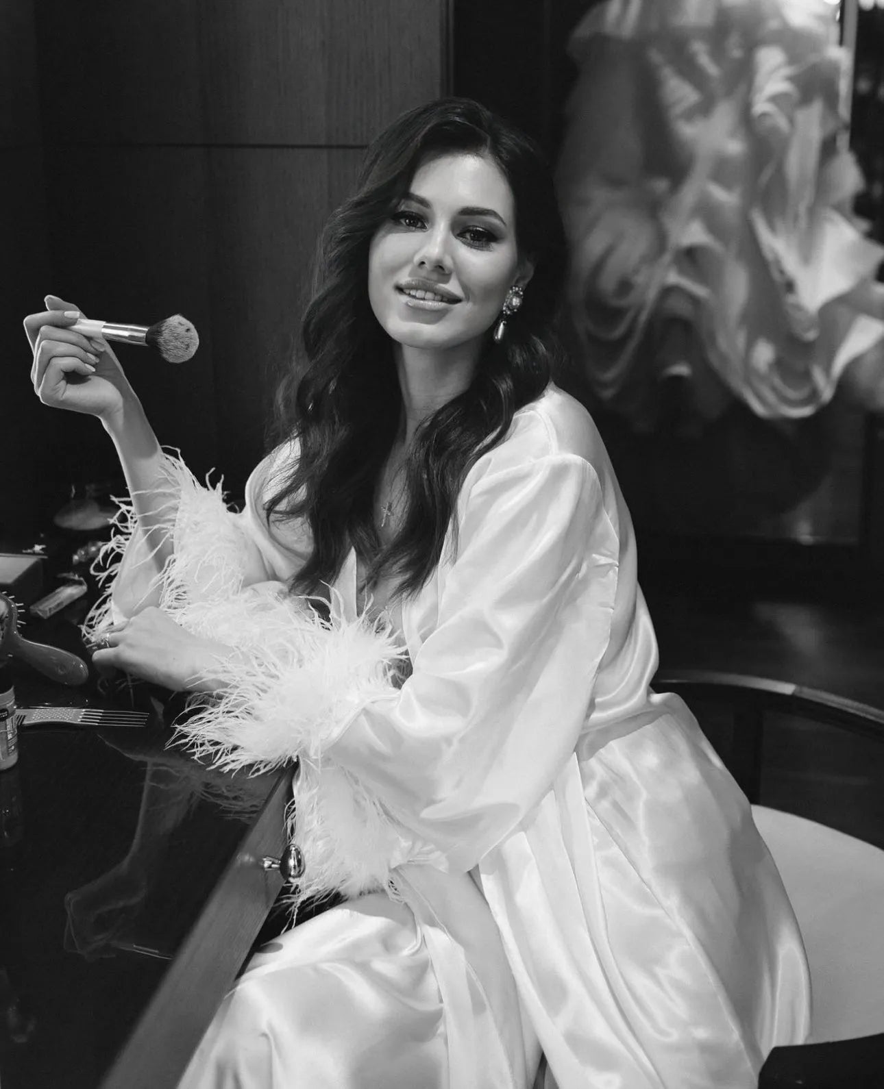 Luxury CINDY Bridal Silk Robe With Feathers