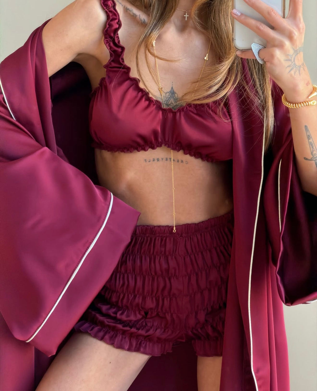 MESSINA Royal Silk 3 Pc Set ( Robe + Top + Shorts)