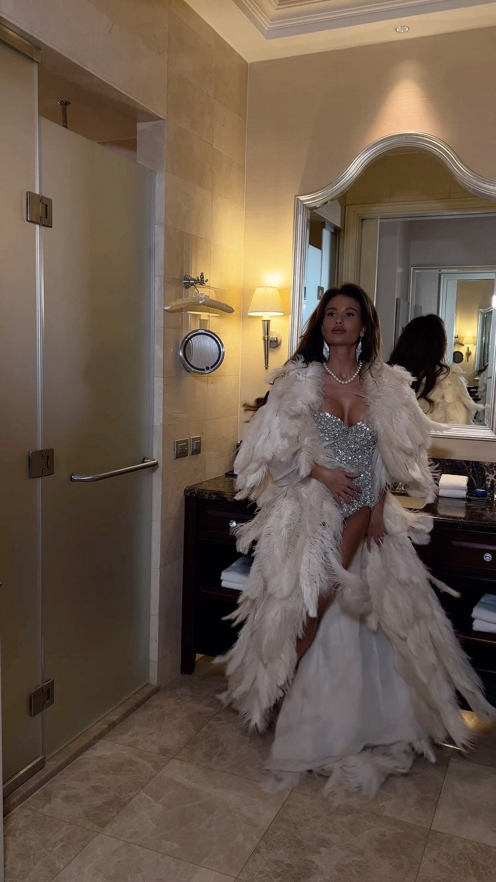 JENA Couture Luxury Robe with Feathers