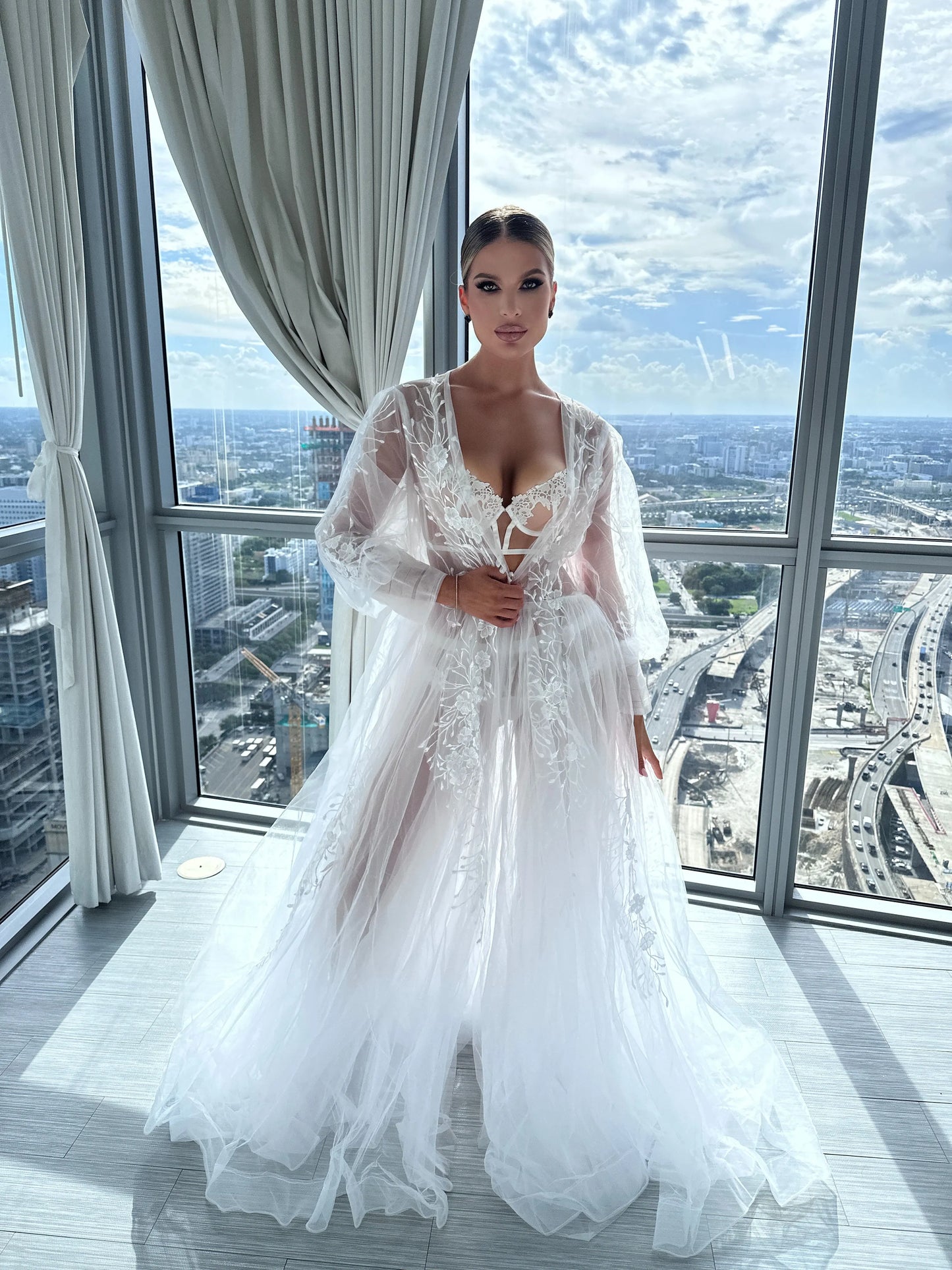 Soft silk bridal robe with delicate lace trim for bride-to-be