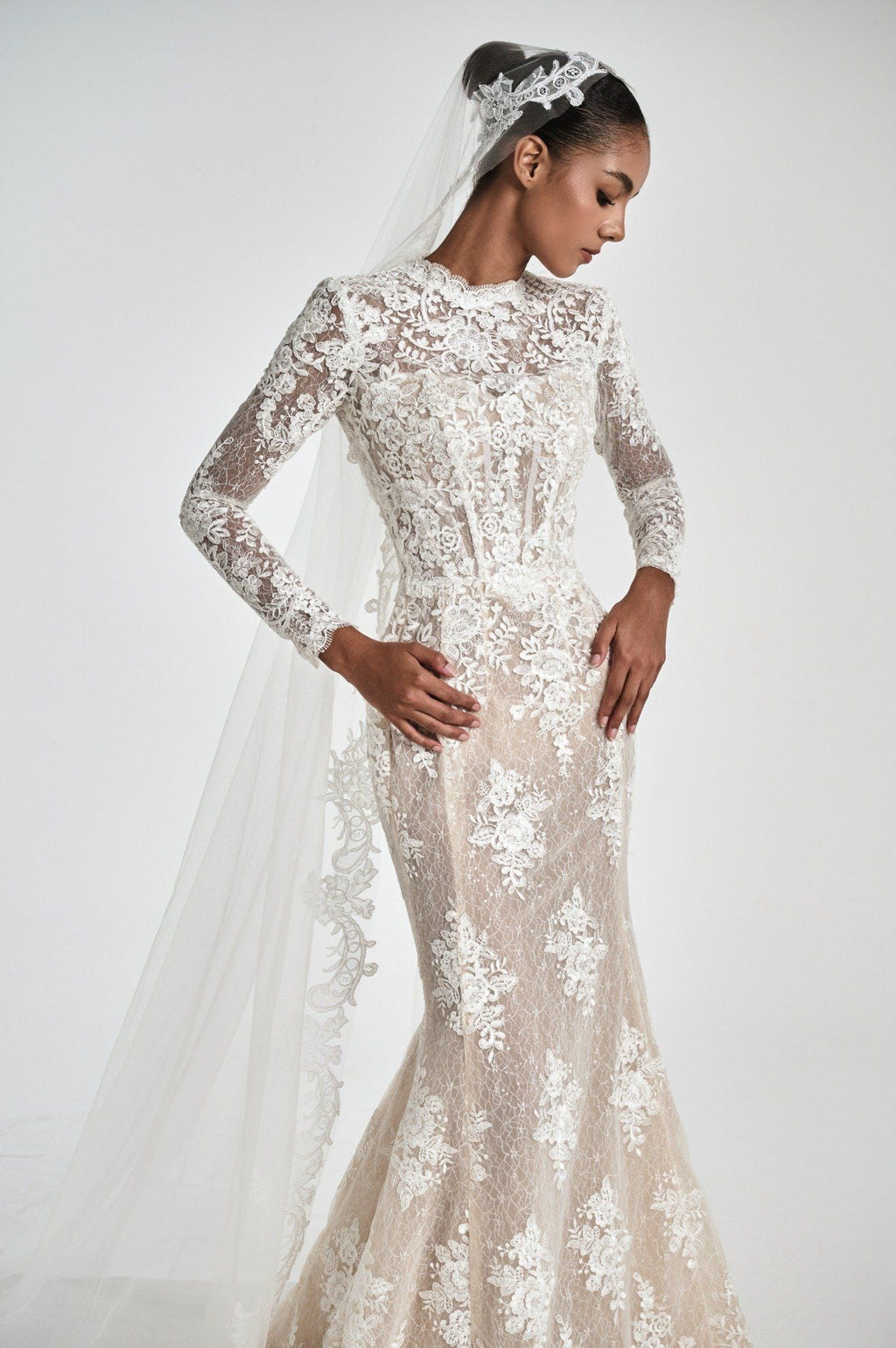 GENEVA Lace High-Neck Mermaid Couture Gown
