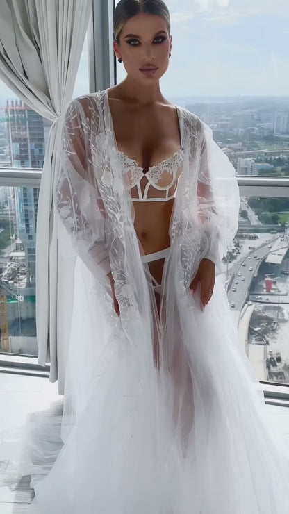 Soft silk bridal robe with delicate lace trim for bride-to-be