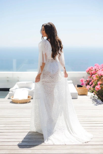 FIORENTINA lace bridal robe with train - Inna Elsie