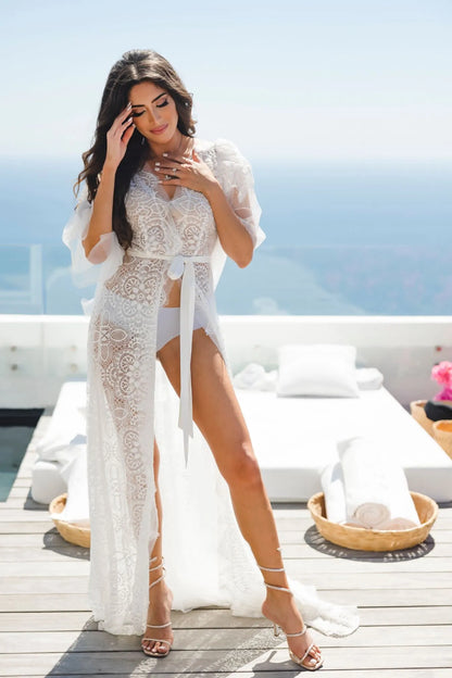 FIORENTINA lace bridal robe with train - Inna Elsie