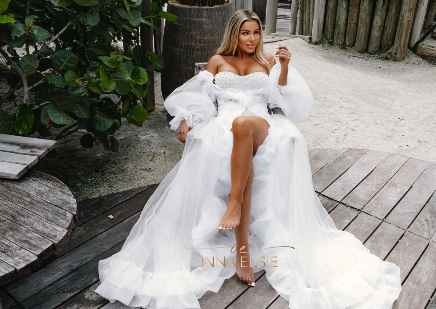 KAREN off shoulder organza bridal robe - Inna Elsie