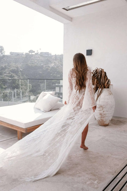 POLINA lace bridal robe with train